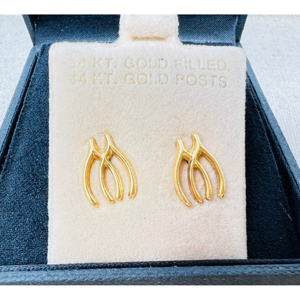 Vintage 14K Gold Filled Wishbone Stud Earrings 14K Gold Posts Lucky Jewelry
